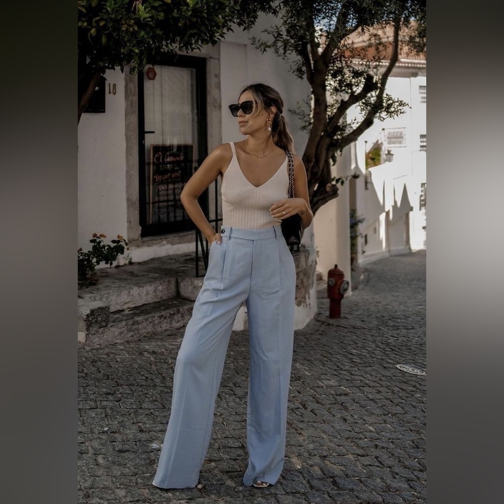 MARELLA Sky Blue Cotton Wide Leg Pants Trousers